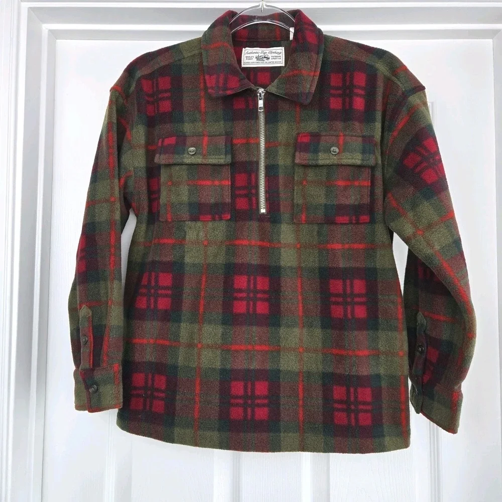 Gap Kids Cozy‎ Half Zip Shirt Jacket Boys Size XL Red And Green Plaid Shacket